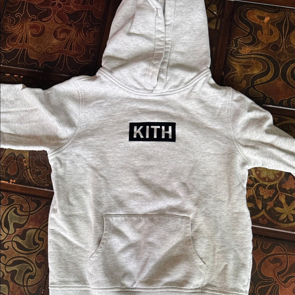 Kith Light Gray Kids Hoodie with Black Logo Patch